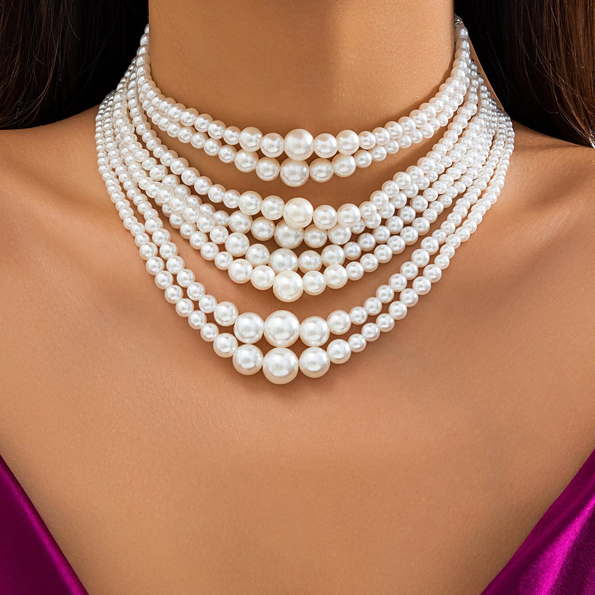 Baroque Layered Pearl Chain Choker Necklace - ArtGalleryZen