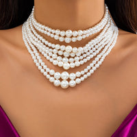 Thumbnail for Baroque Layered Pearl Chain Choker Necklace - ArtGalleryZen