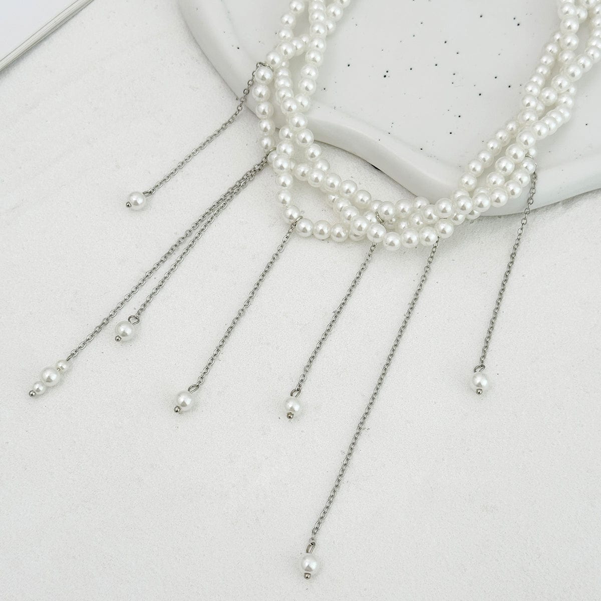 Baroque Layered Pearl Chain Tassel Choker Necklace - ArtGalleryZen