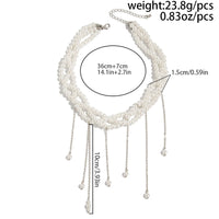 Thumbnail for Baroque Layered Pearl Chain Tassel Choker Necklace - ArtGalleryZen