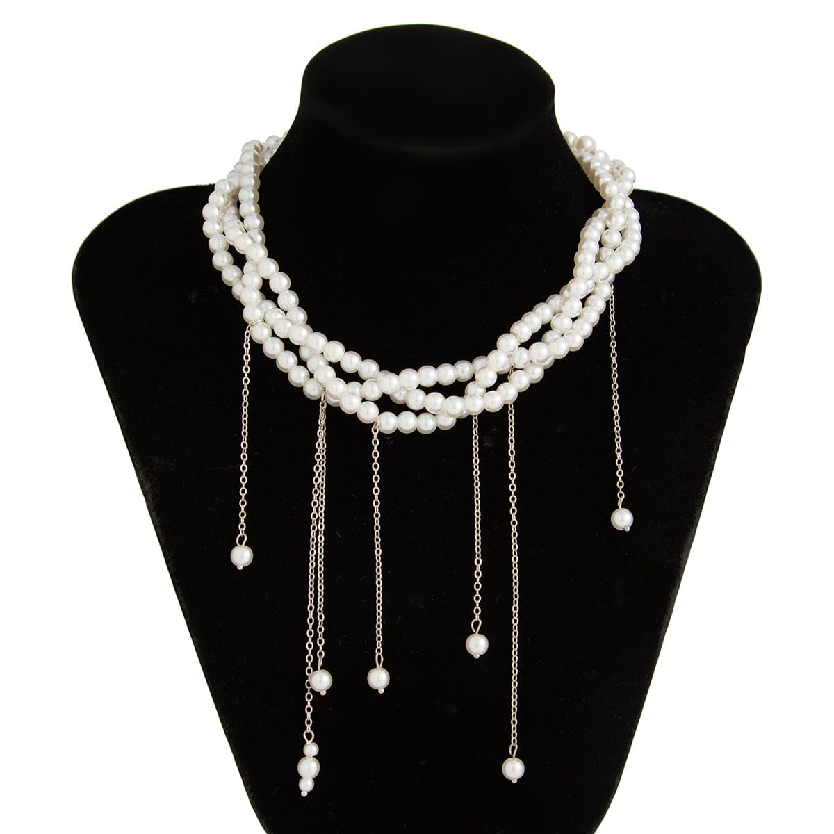 Baroque Layered Pearl Chain Tassel Choker Necklace - ArtGalleryZen