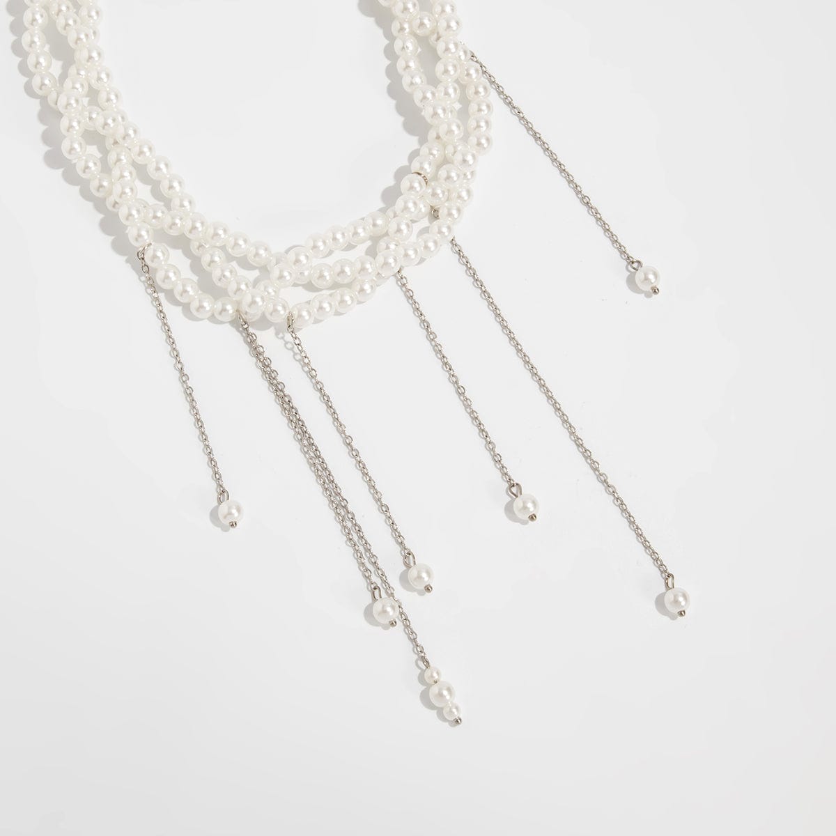 Baroque Layered Pearl Chain Tassel Choker Necklace - ArtGalleryZen