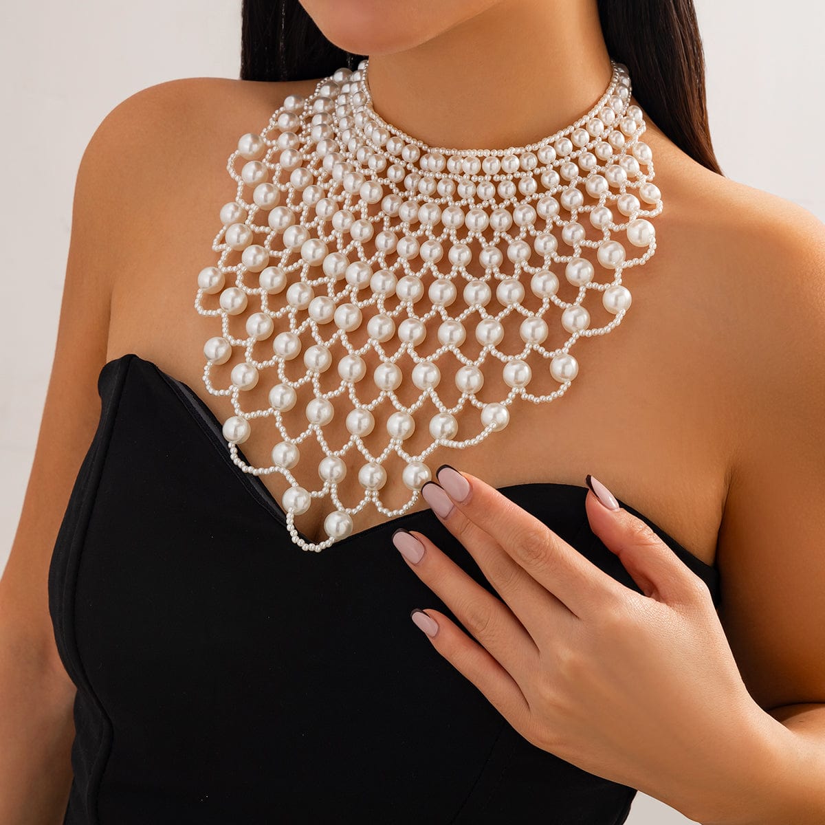 Baroque Layered Pearl Mesh Tassel Necklace