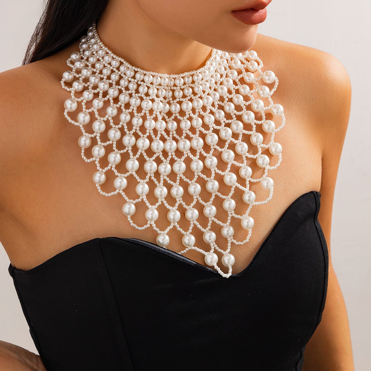 Baroque Layered Pearl Mesh Tassel Necklace