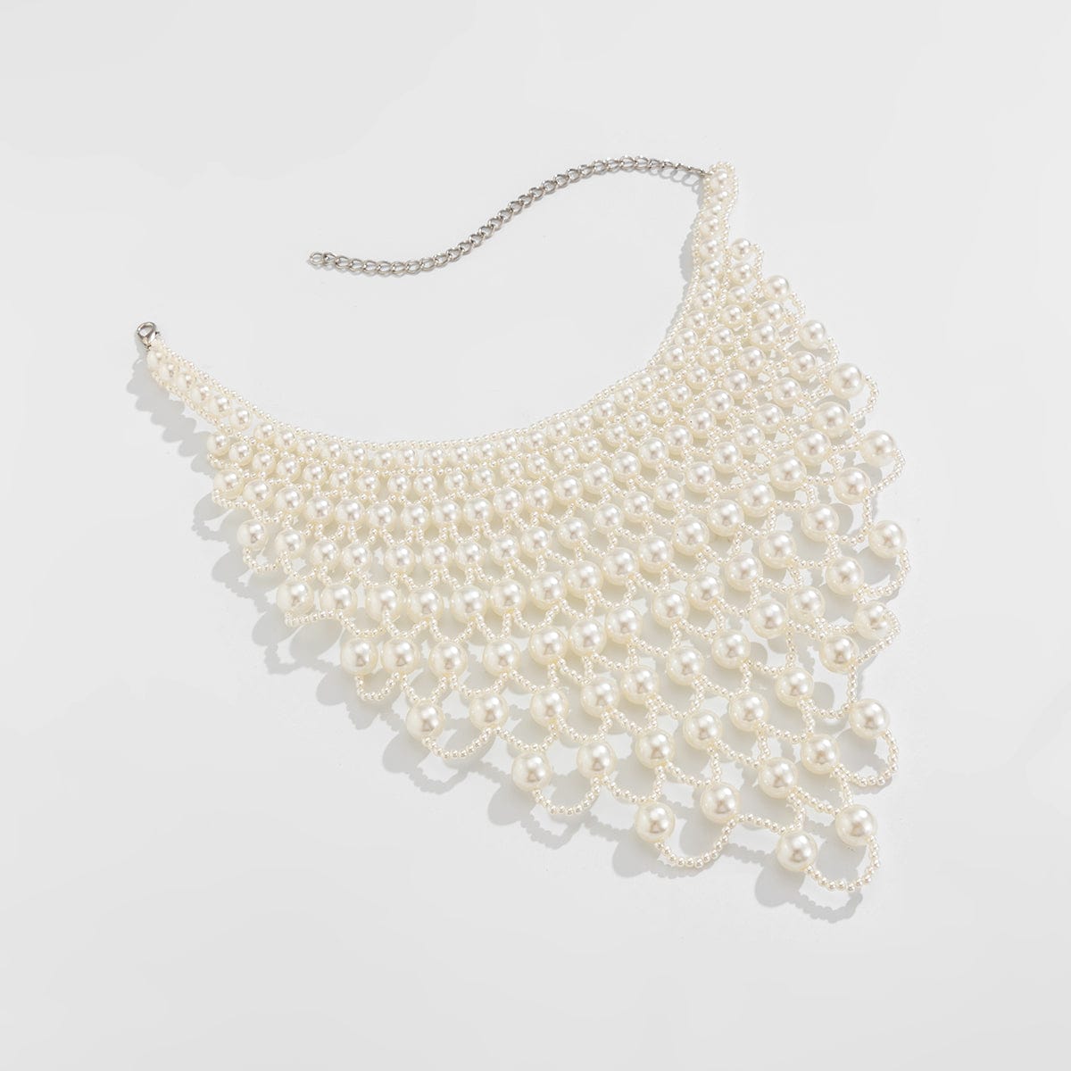 Baroque Layered Pearl Mesh Tassel Necklace