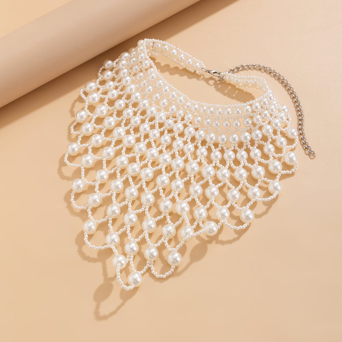 Baroque Layered Pearl Mesh Tassel Necklace