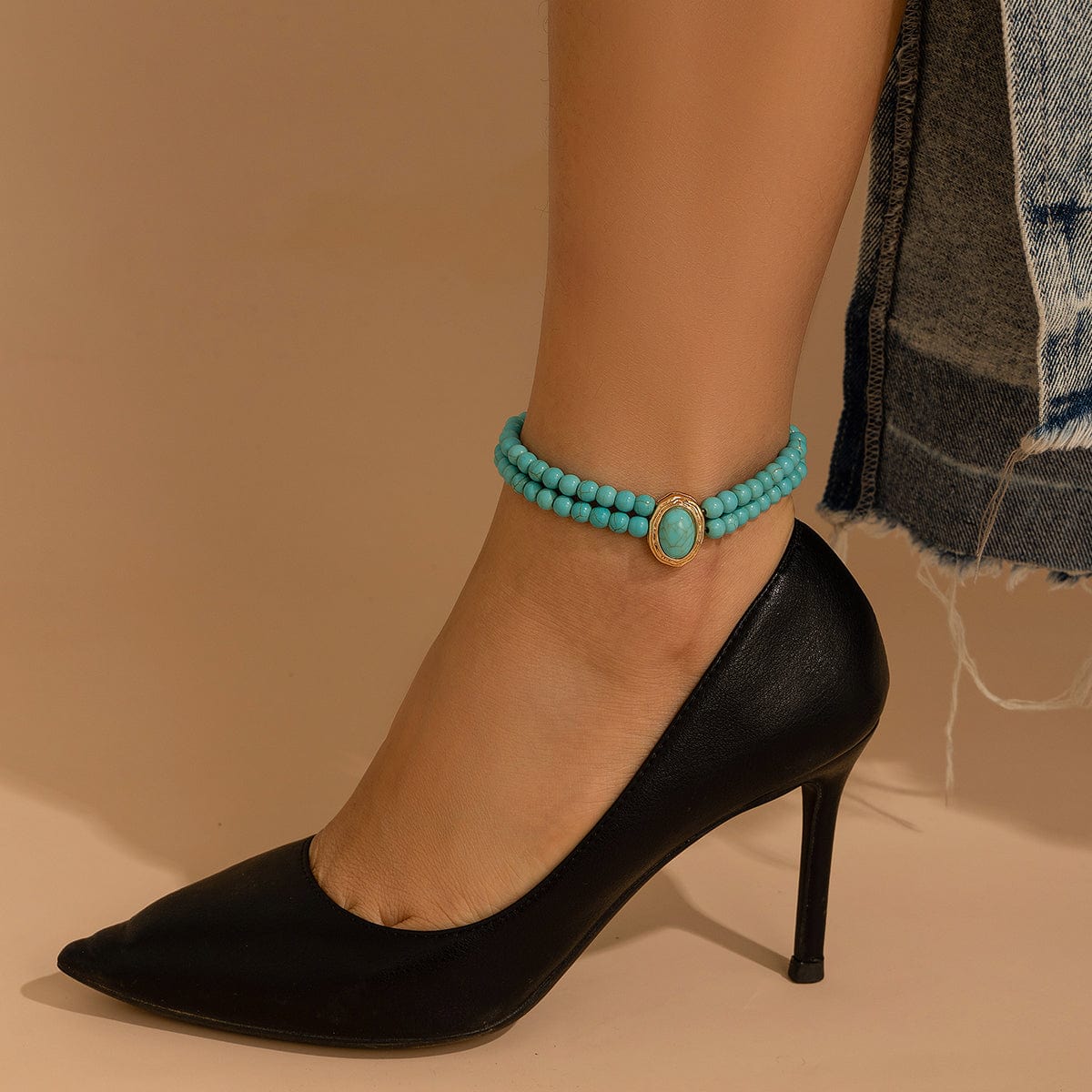 Baroque Layered Pearl Turquoise Beaded Anklet