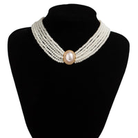 Thumbnail for Baroque Layered Rhinestone Inlaid Crystal Pearl Chain Necklace - ArtGalleryZen