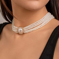 Thumbnail for Baroque Layered Rhinestone Inlaid Crystal Pearl Chain Necklace - ArtGalleryZen
