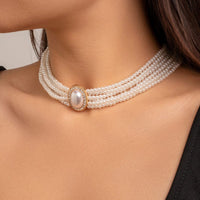 Thumbnail for Baroque Layered Rhinestone Inlaid Crystal Pearl Chain Necklace - ArtGalleryZen