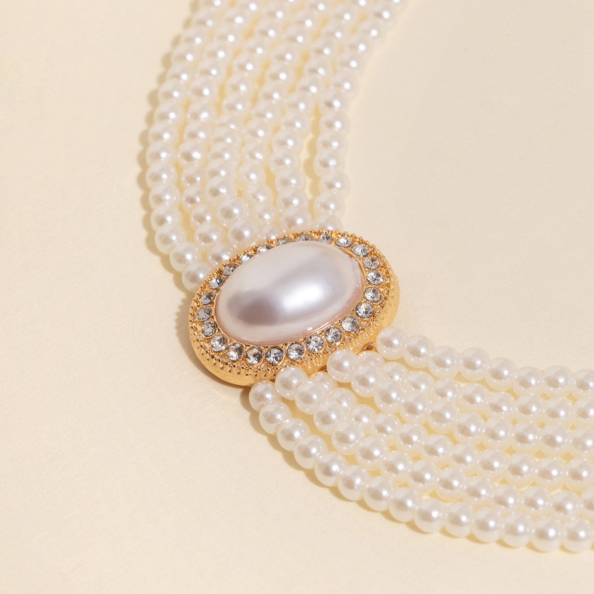 Baroque Layered Rhinestone Inlaid Crystal Pearl Chain Necklace - ArtGalleryZen
