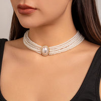 Thumbnail for Baroque Layered Rhinestone Inlaid Crystal Pearl Chain Necklace