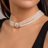 Thumbnail for Baroque Layered Rhinestone Inlaid Crystal Pearl Chain Necklace