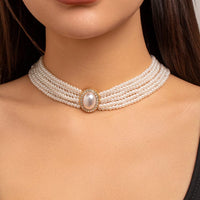 Thumbnail for Baroque Layered Rhinestone Inlaid Crystal Pearl Chain Necklace