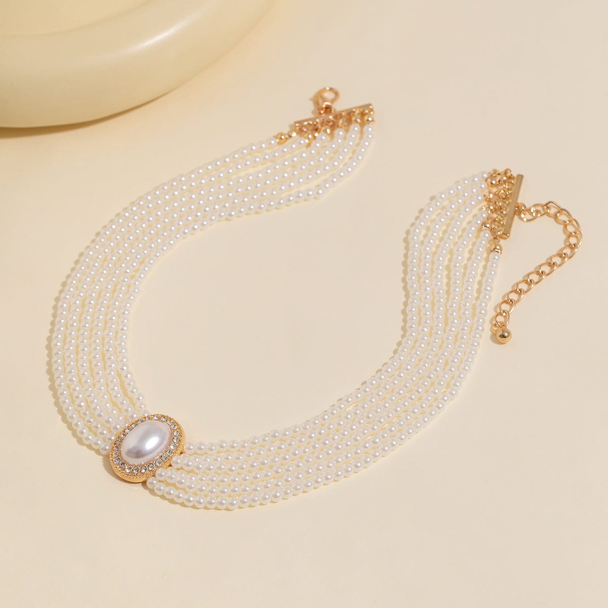 Baroque Layered Rhinestone Inlaid Crystal Pearl Chain Necklace