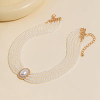 Thumbnail for Baroque Layered Rhinestone Inlaid Crystal Pearl Chain Necklace