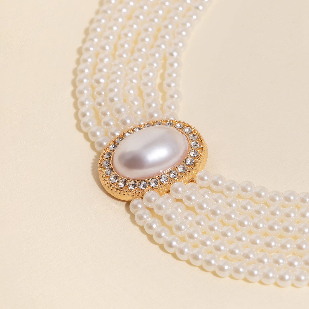 Baroque Layered Rhinestone Inlaid Crystal Pearl Chain Necklace