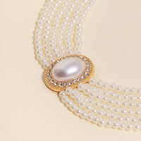 Thumbnail for Baroque Layered Rhinestone Inlaid Crystal Pearl Chain Necklace