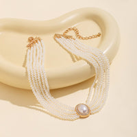 Thumbnail for Baroque Layered Rhinestone Inlaid Crystal Pearl Chain Necklace