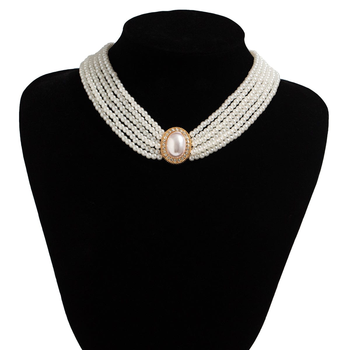 Baroque Layered Rhinestone Inlaid Crystal Pearl Chain Necklace