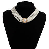 Thumbnail for Baroque Layered Rhinestone Inlaid Crystal Pearl Chain Necklace