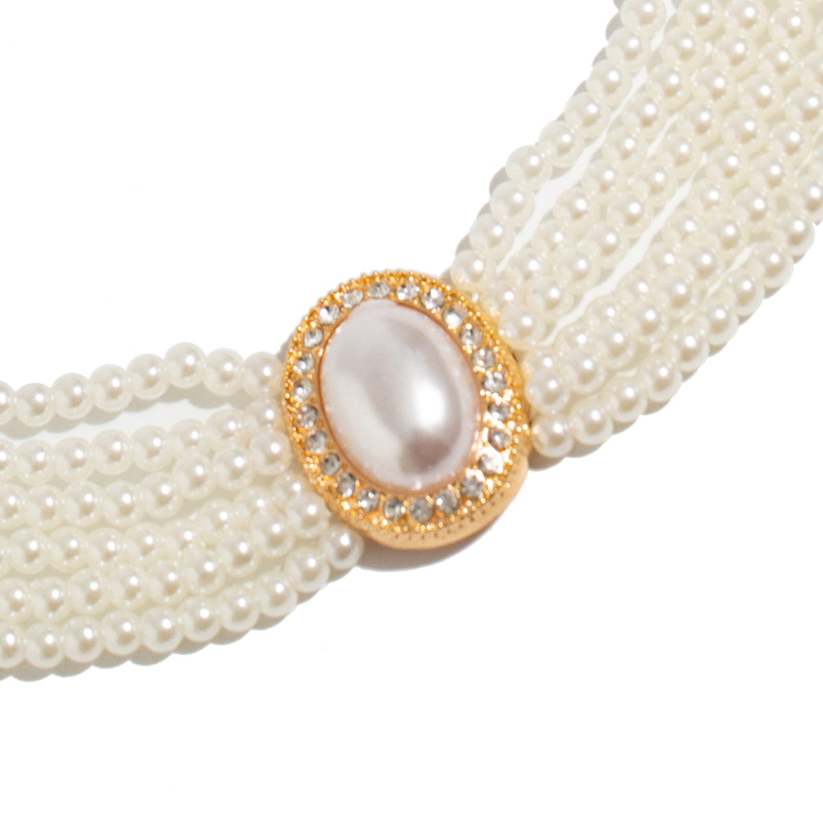 Baroque Layered Rhinestone Inlaid Crystal Pearl Chain Necklace