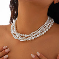 Thumbnail for Baroque Layered Ribbon Bowknot Pearl Chain Necklace - ArtGalleryZen