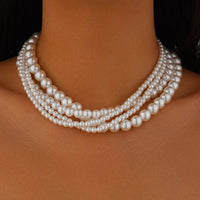 Thumbnail for Baroque Layered Ribbon Bowknot Pearl Chain Necklace - ArtGalleryZen