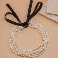 Thumbnail for Baroque Layered Ribbon Bowknot Pearl Chain Necklace