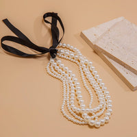 Thumbnail for Baroque Layered Ribbon Bowknot Pearl Chain Necklace