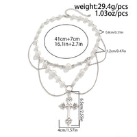 Thumbnail for Baroque Layered Silver Plated Cross Pendant Pearl Chain Necklace - ArtGalleryZen
