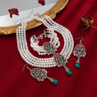 Thumbnail for Baroque Layered Silver Plated Rhinestone Inlaid Pearl Chain Necklace Bracelet Earrings Set