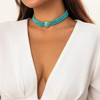 Thumbnail for Baroque Layered Turquoise Pearl Chain Choker Necklace - ArtGalleryZen