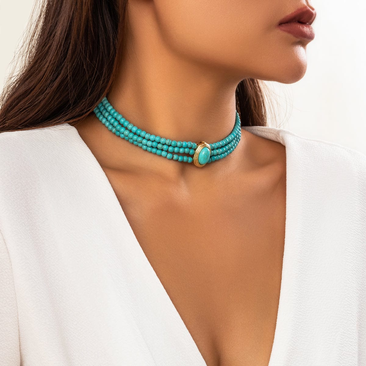 Baroque Layered Turquoise Pearl Chain Choker Necklace - ArtGalleryZen