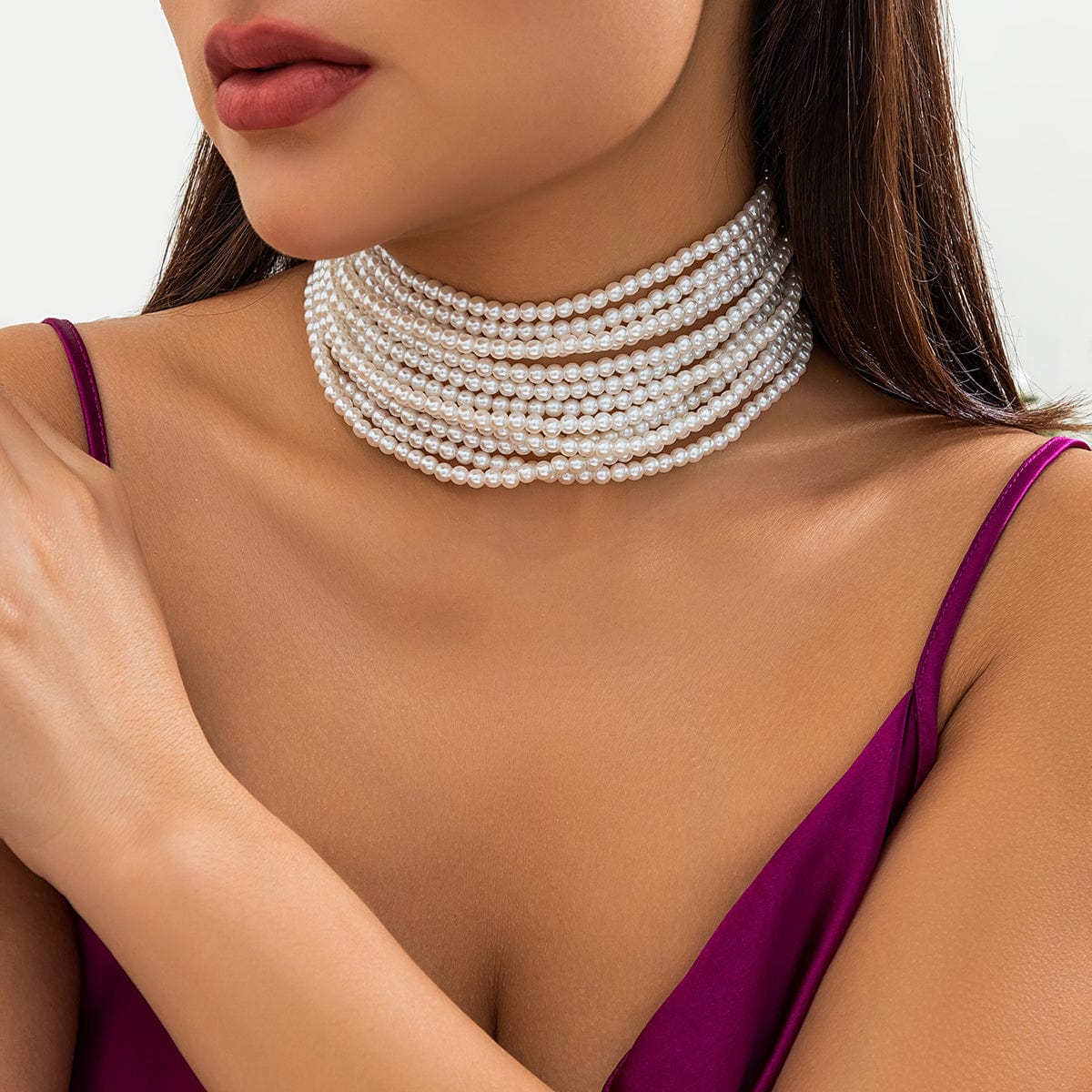 Baroque Multi-Layered Pearl Chain Choker Necklace - ArtGalleryZen