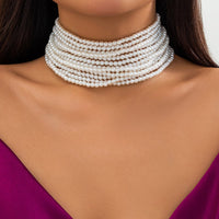 Thumbnail for Baroque Multi-Layered Pearl Chain Choker Necklace - ArtGalleryZen