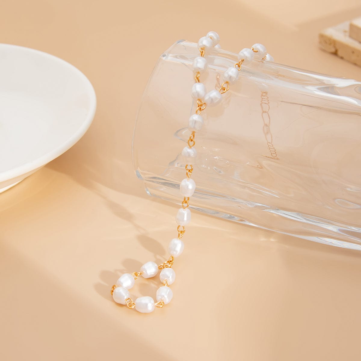 Baroque Pearl Chain Finger Ring Bracelet - ArtGalleryZen