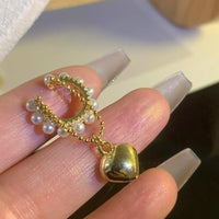 Thumbnail for Baroque Pearl CZ Inlaid Heart Dangle Ear Cuff Earring - ArtGalleryZen