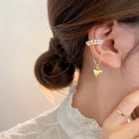 Thumbnail for Baroque Pearl CZ Inlaid Heart Dangle Ear Cuff Earring - ArtGalleryZen