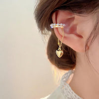 Thumbnail for Baroque Pearl CZ Inlaid Heart Dangle Ear Cuff Earring - ArtGalleryZen