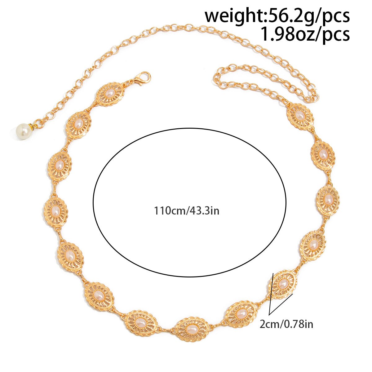 Baroque Pearl Inlaid Floral Oval Disk Waist Chain - ArtGalleryZen