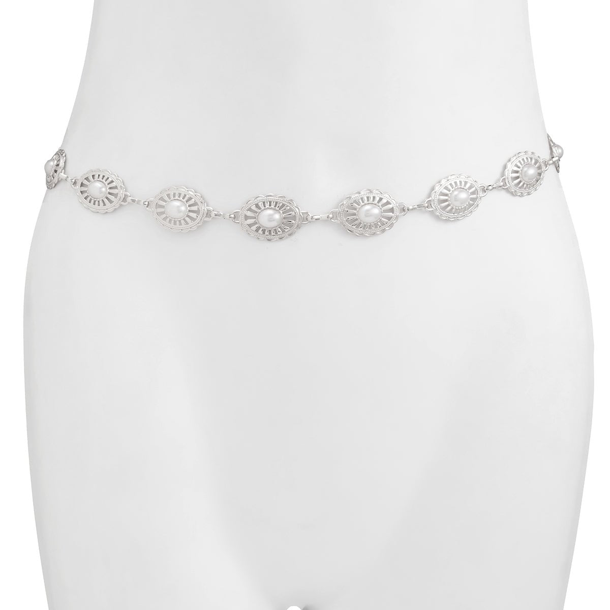 Baroque Pearl Inlaid Floral Oval Disk Waist Chain - ArtGalleryZen