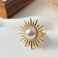 Thumbnail for Baroque Pearl Inlaid Sun Textured Square Hollow Oval Ring Set