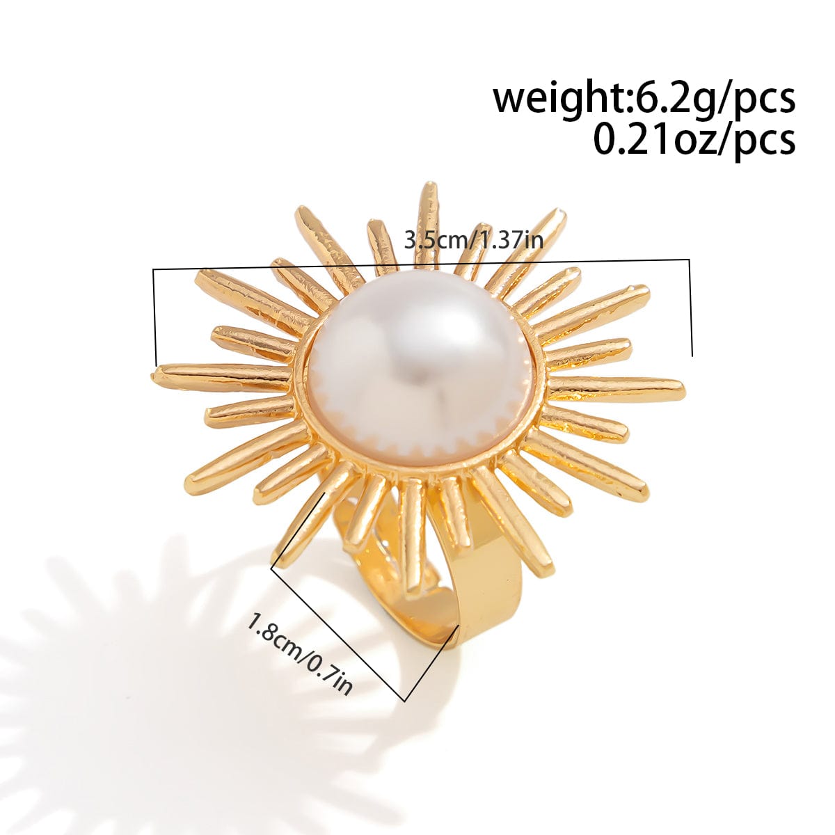 Baroque Pearl Inlaid Sun Textured Square Hollow Oval Ring Set