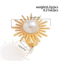 Thumbnail for Baroque Pearl Inlaid Sun Textured Square Hollow Oval Ring Set