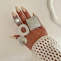Thumbnail for Baroque Pearl Inlaid Sun Textured Square Hollow Oval Ring Set