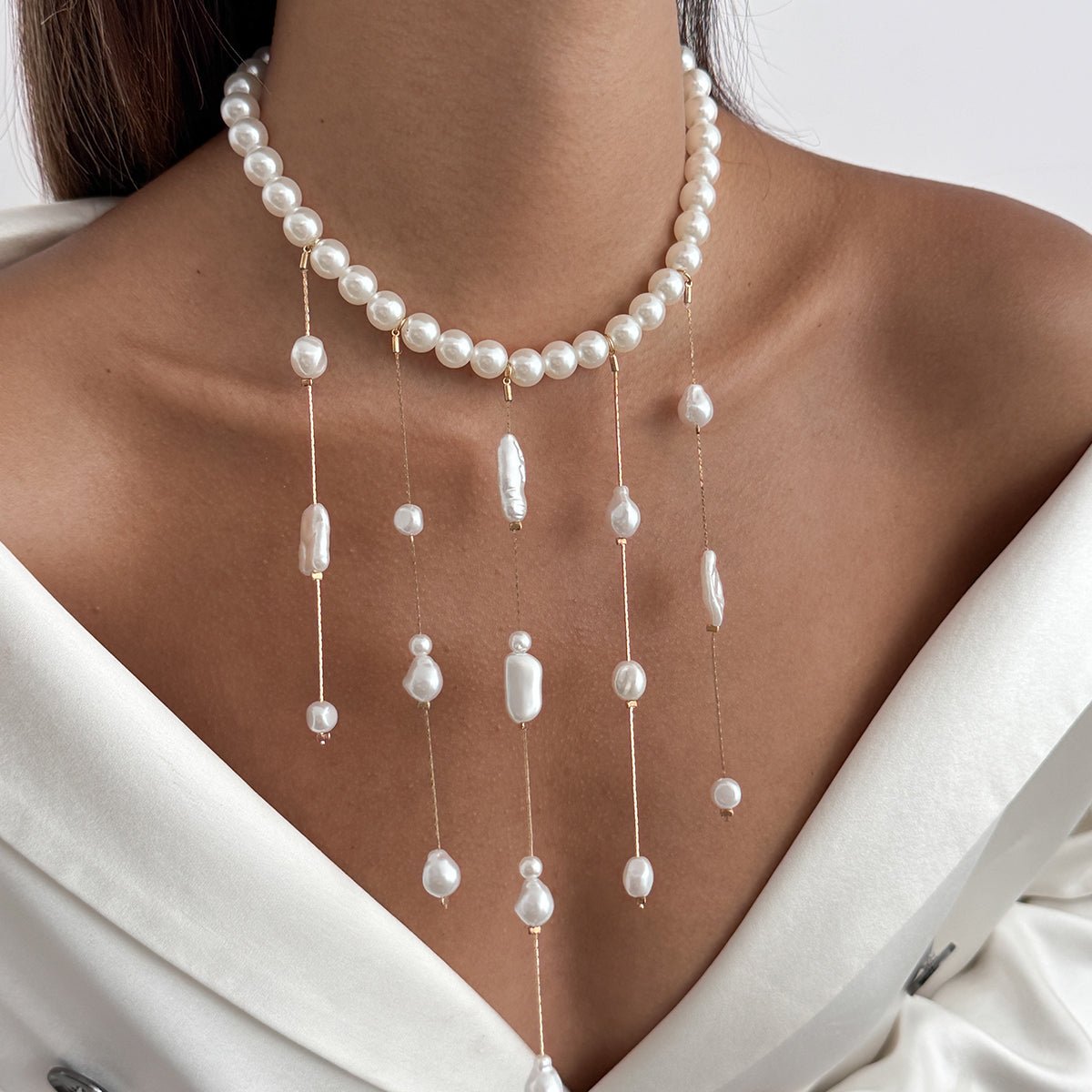 Baroque Pearl Raindrop Tassel Choker Necklace - ArtGalleryZen