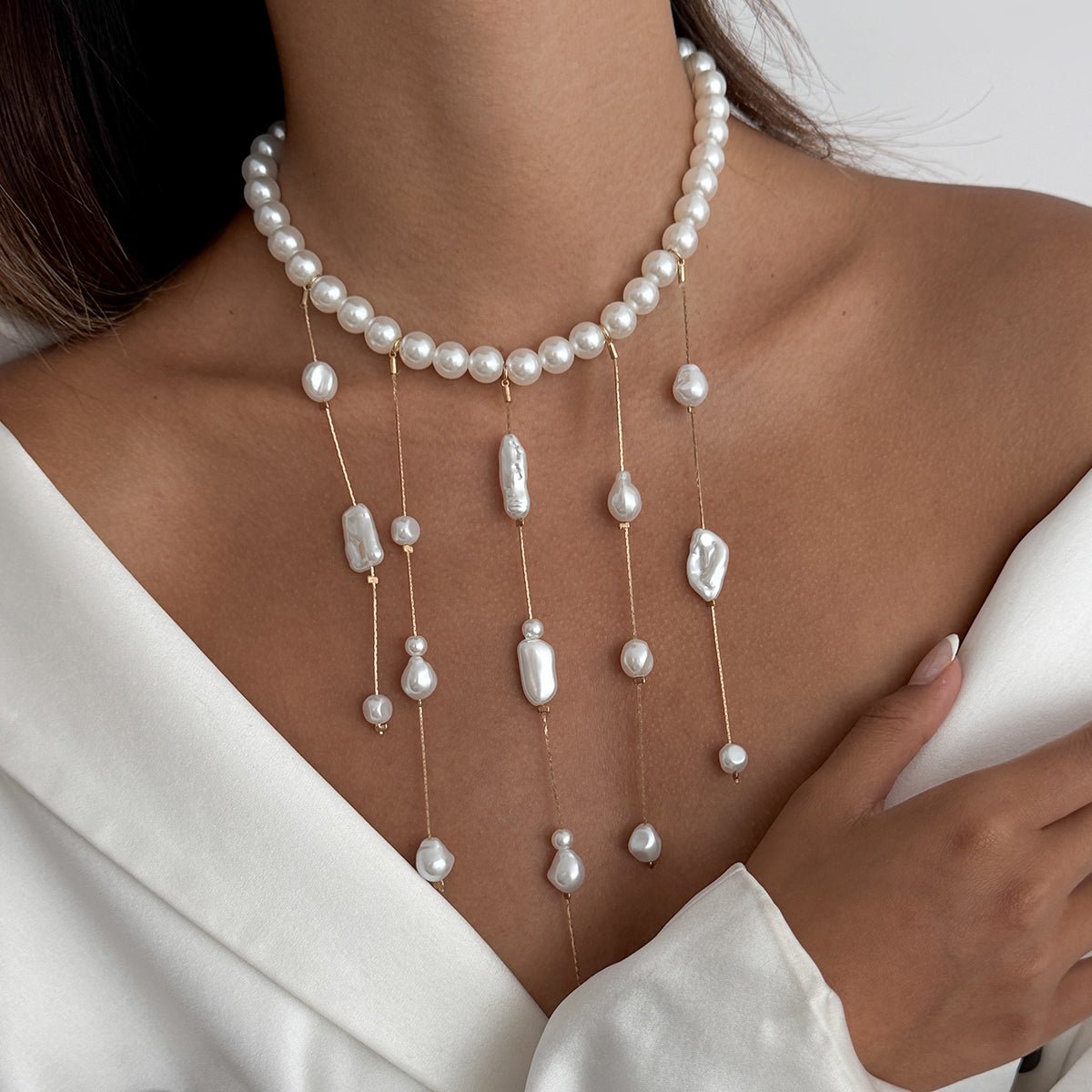 Baroque Pearl Raindrop Tassel Choker Necklace - ArtGalleryZen