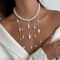 Thumbnail for Baroque Pearl Raindrop Tassel Choker Necklace - ArtGalleryZen