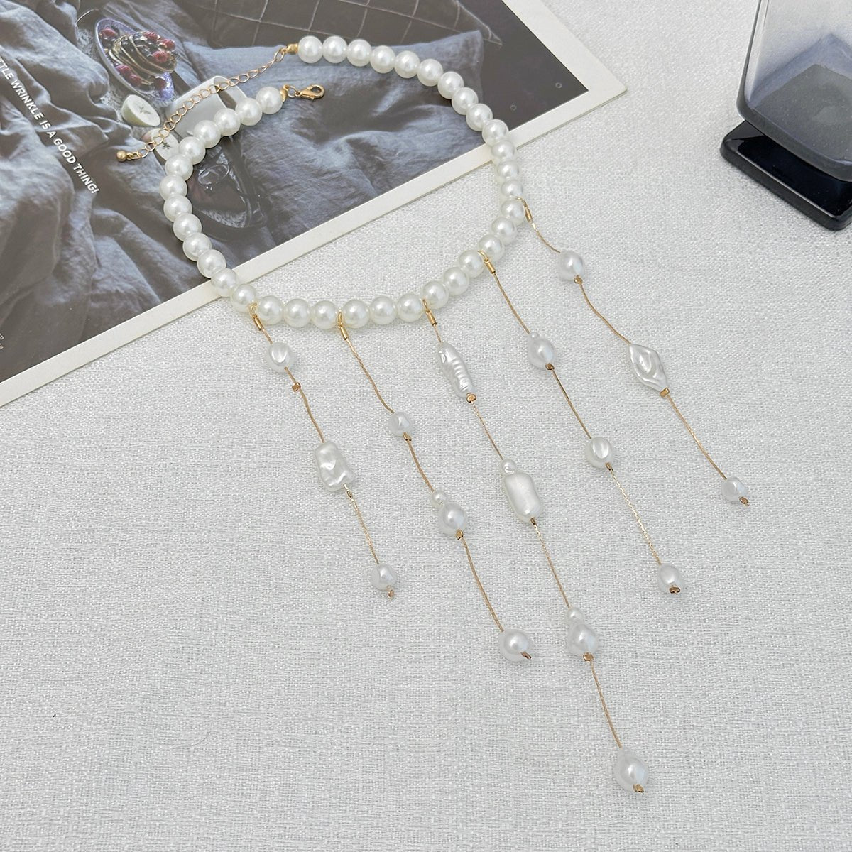 Baroque Pearl Raindrop Tassel Choker Necklace - ArtGalleryZen